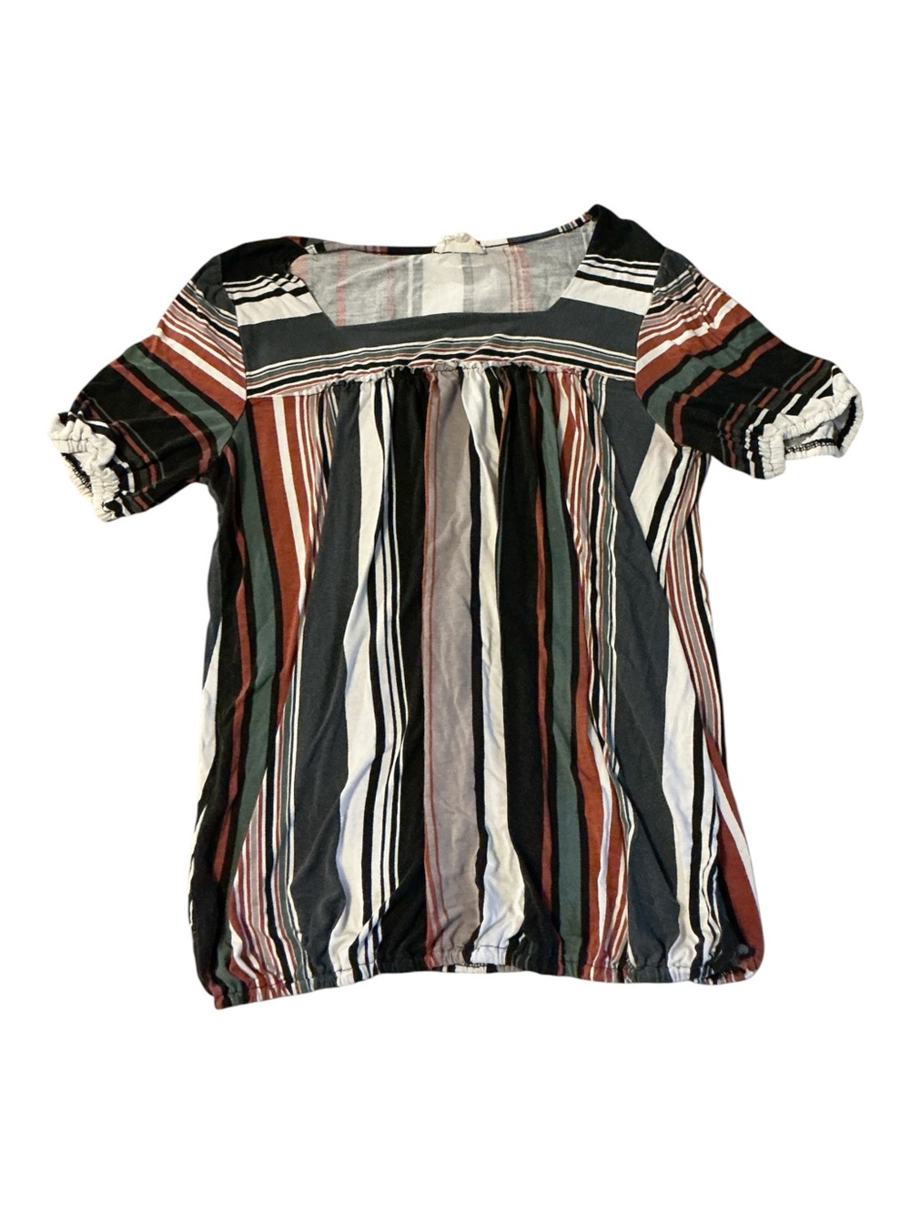 Women’s Striped Smocked Sleeve Peasant Top - Multi